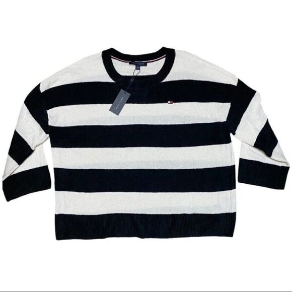 TOMMY HILFIGER RUGBY STRIPE CHENILLE SWEATER‎ WINTER LAYER COMFY SOFT LOUNGE - Picture 2 of 7